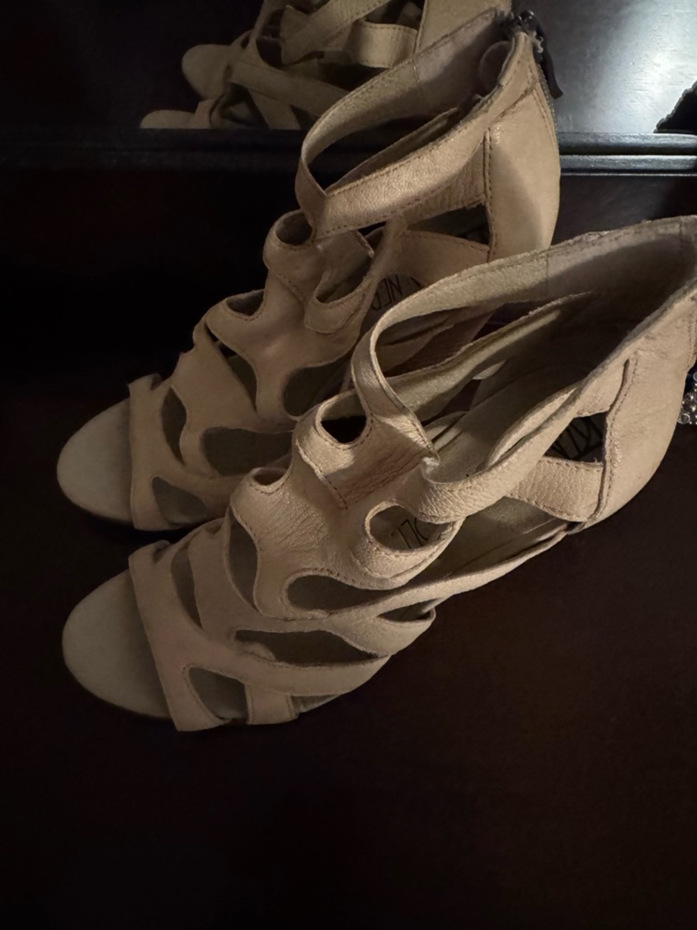 Women's Taupe Cutout Suede Heeled Sandals